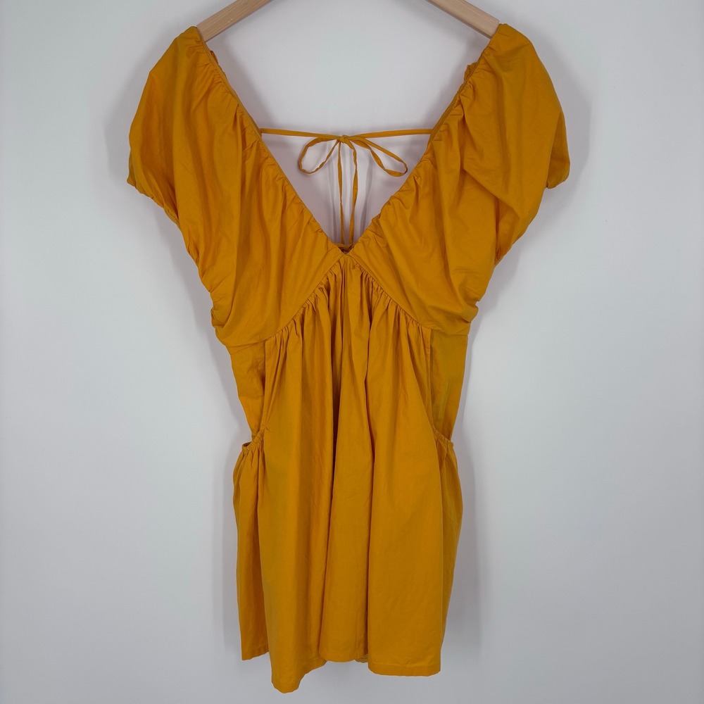 by Anthropologie Ruffled V-Neck Romper Shorts Womens M Orange Short Sleeve NEW